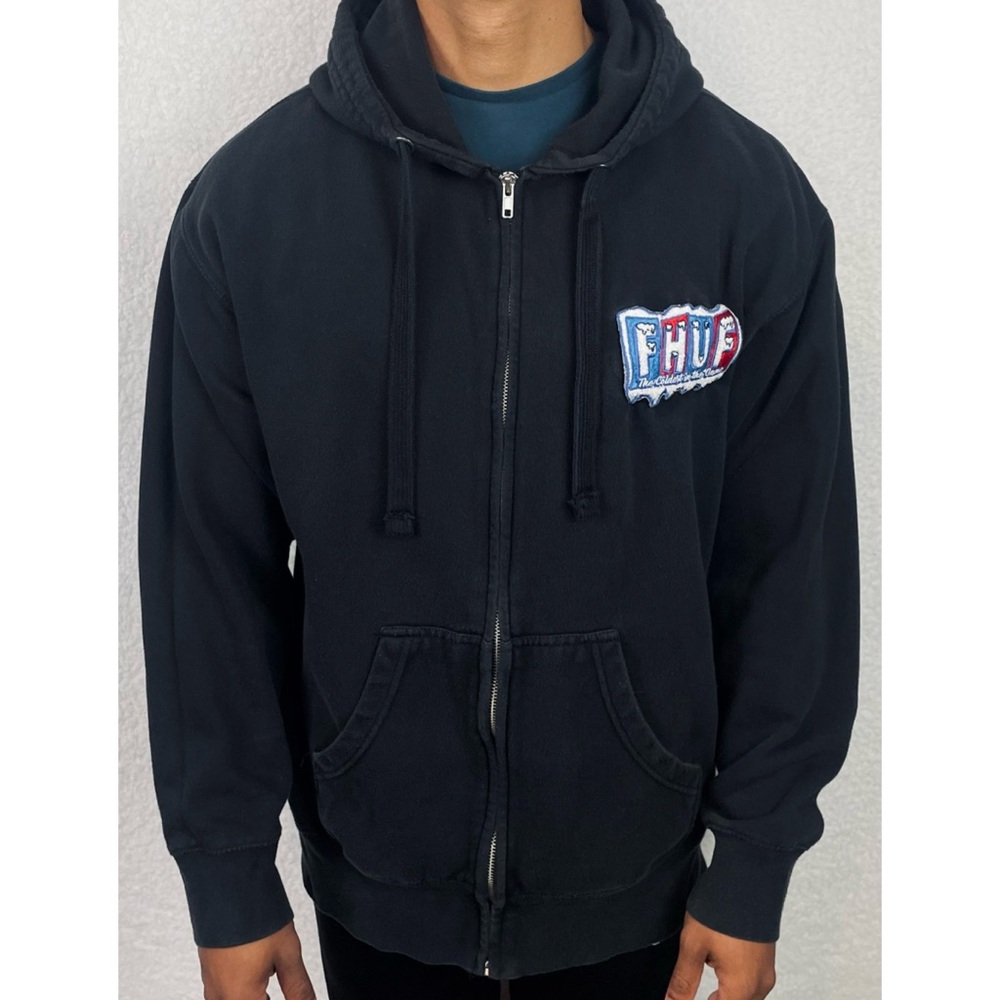 FHUF • Black “Coldest In The Game” Zip-Up Hooded Jacket, L